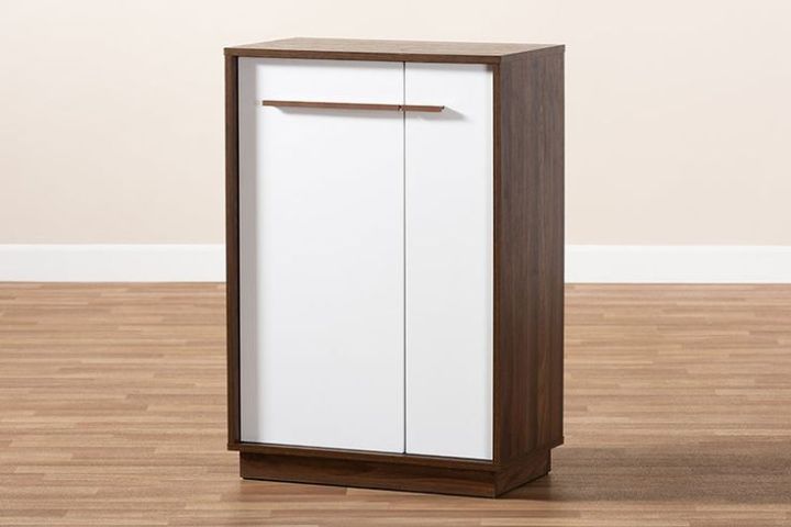 Toheed Wood Wooden Shoe Rack Cabinet Mid-Century Modern Two-Tone Shoe ...