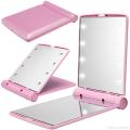 Amazing Makeup Cosmetic Folding Portable Compact Pocket Mirror with 8 LED Lights pink. 