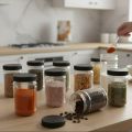 Pack of 6 / 12 Airtight Kitchen Storage Containers 350ml - Leakproof Masala Jar Set - Stackable Plastic Spice Box & Pantry Organizer + Free Spoons. 