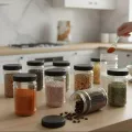 Pack of 6 / 12 Airtight Kitchen Storage Containers 350ml - Leakproof Masala Jar Set - Stackable Plastic Spice Box & Pantry Organizer + Free Spoons. 