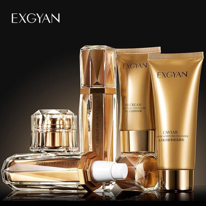 EXGYAN Gold Caviar Nourishing Set Moisturizing Skin Care Set Cleanser Facial Cream BB Cream 5 pcs Box