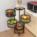 Dream Enterprises Multi Layer Round Rotating Fruits & Vegetables Storage Shelves Basket Rolling Rack with Breakable Wheels for Kitchen Bathroom Office. 