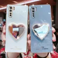 For OPPO F15 Cover with Makeup Mirror Shiny Plating Square Bumper Girls Phone Case Soft TPU Silicone Shockproof Protective Back Cover. 