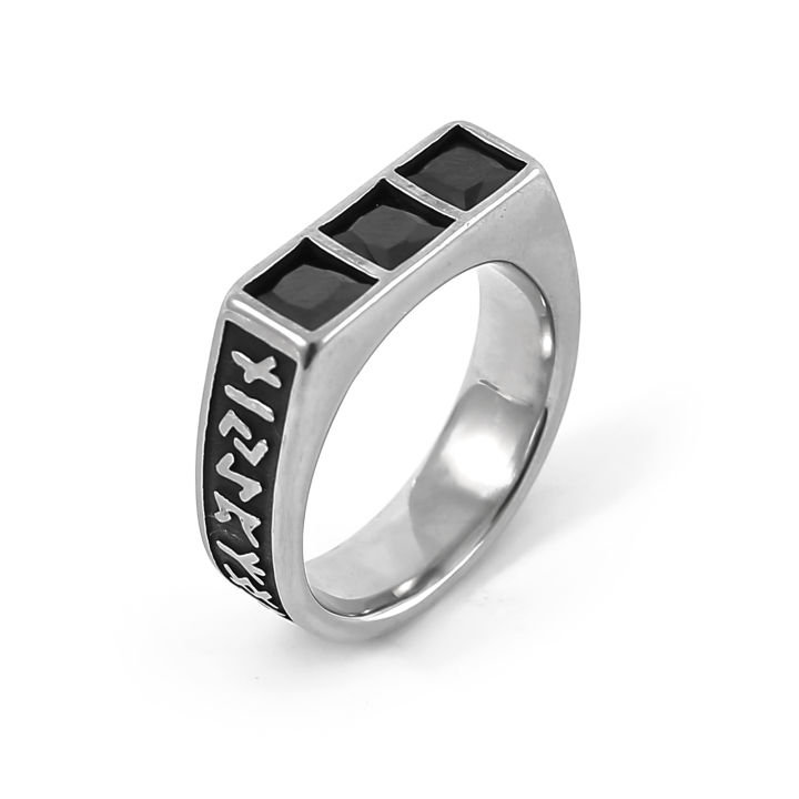 Nordic Design Souvenir Gift Stainless Steel Mens Norse Rune Ring Viking Jewelry