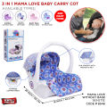 3 in 1 Mama Love Carry Cot With Base For New Born Baby Premium Quality Rocker & Sleeping Carrier Seat Easily Carry Car Seat Gear With Safety Mosquitto Net, Sun Canopy & Adjustable Handle Bar Rocker Seat With Storage Compartment New Born Kid Assorted Print. 