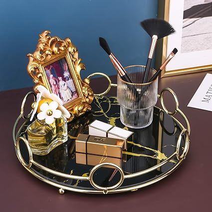 Makeup%20Organizer%20Tray,%20Decorative%20Glass%20Vanity%20Tray%20for%20Perfume,%20Jewelry%20and%20Decor,%20Round%20Cosmetic%20Storage%20for%20Dresser,%20Bathroom%20Counter,%20-%20Image%204
