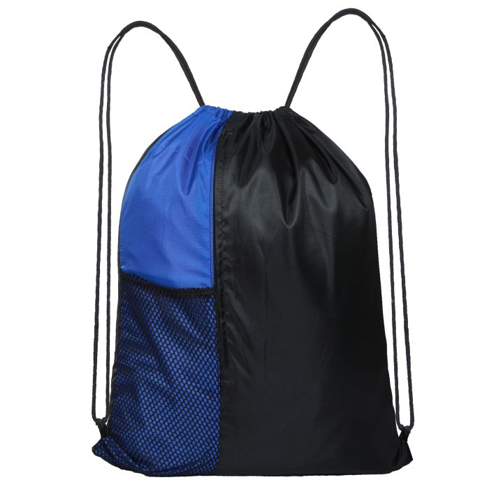 Drawstring Bag Blue Swim Sport Sack PE Bags Water Proof Drawstring Gym Bags for Kids Adults with Outside Zipper and Mesh Pocket Swimming Sports Bag for School, Sports, Swimming, Gym, Travel
