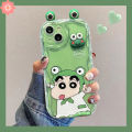 Crayon Shin-chan Case Compatible For IPhone 7Plus 15 14 13 1112 Pro Max XR 15 6 8 7 6S Plus XS MAX X SE 2020 Big Eye Green Frog Doll 3D Wavy Curved Edge Cover. 
