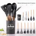 12 Pcs Silicone Cooking Utensils Kitchen Utensil Set - Heat Resistant Non-Toxic BPA Free Spatula Set with Turner Tongs,Spoon,Brush,Whisk-Wooden Handles Kitchen Gadgets Tools Set for Nonstick Cookware. 
