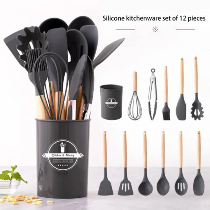 12%20Pcs%20Silicone%20Cooking%20Utensils%20Kitchen%20Utensil%20Set%20-%20Heat%20Resistant%20Non-Toxic%20BPA%20Free%20Spatula%20Set%20with%20Turner%20Tongs,Spoon,Brush,Whisk-Wooden%20Handles%20Kitchen%20Gadgets%20Tools%20Set%20for%20Nonstick%20Cookware%20-%20Image%202