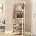 Multi-Function 5 Layers Shoe & Coat Rack with Hanger, Living Room Clothes Metal Storage Rack, Easy-to-Assemble Simple Storage Rack, Other Miscellaneous Items Storage Shelf, Suitable for Entrance, Bedroom, Living room and Bathroom. 