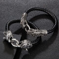 MKENDN Classic Animal Viking Double Dragon Wolf Head 316L stainless steel Men's Leather Bracelet Fashion Punk Jewelry Pulseras. 