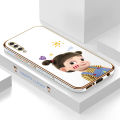 ZeroQiQi for Samsung A50 A50S A30S Back Cover Cute Girl Luxury 6D Plating Case Side Pattern Soft Silicone Square Mobile Phone Cases + Free Lanyard. 