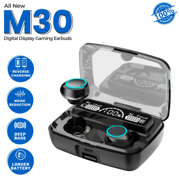 M30 TWS Wireless Earbuds Bluetooth Earphones Sports Headset Stereo High Quality Sound Headset Headphones for Calling LED Display buds with Power Bank for All Smart Phones and Laptops