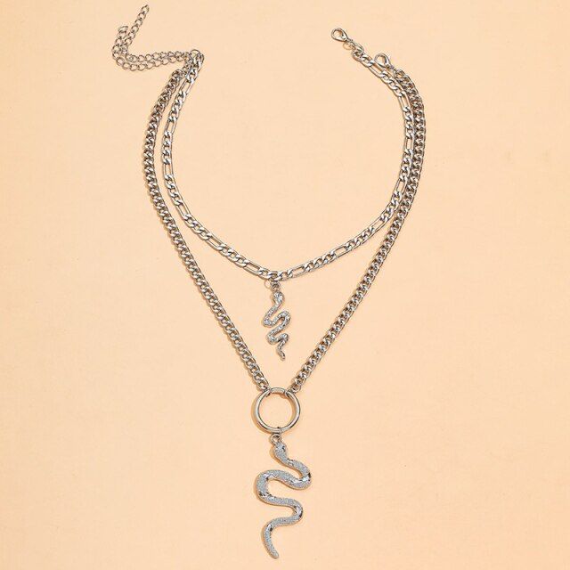 Aprilwell Snake Layered Pendant Necklace For Aesthetic Silver Color Chain Jewelry E Girl For Friends
