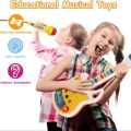 Children's light music guitar with microphone boys and girls toy student children's musical instrument Toys for Toddlers 1-3, Kids Montessori Karaoke Electric Guitar with Microphone & Piano Set- parent-child interactive play house toys Best Gifts For Kids. 