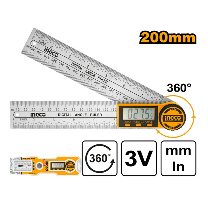 Stainless Steel Digital Angle Ruler 0–200mm (7") — INGCO HDAR20701 | 0 ...