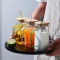 Techmanistan Random Color 400ml Square Glass Mug With Handle, Straw & Wooden Lid, Drinking Glass, Adorable Glass Cups with Lids and Straw, Glass Tumbler Coffee Cup Coffee Mug. 