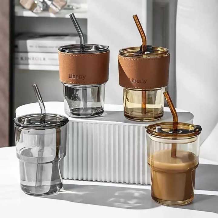 450ml%20Coffee%20Glass%20Mug%20Cups%20with%20Lids%20and%20Straws%20with%20Leather%20Sleeve%20Reusable%20Glass%20Coffee%20Tumbler%20-%20Image%202