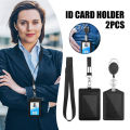 2 Pack of ID Card Holder with Neck Lanyard Strap and Retractable Badge Reel. 