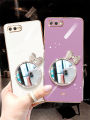 For Realme C2 Back Cover Bowknot Makeup Mirror Luxury 6D Plating Frame Shiny Cases Soft Silicone Square Protective Mobile Phone Case for Girls. 