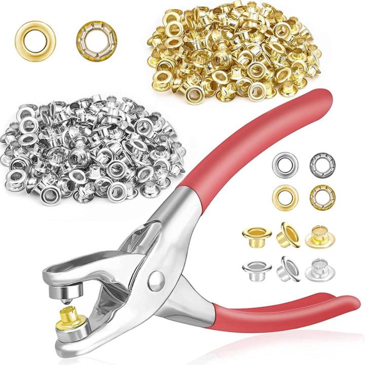 BRADOO- 401Pcs 1/4inch 6mm Grommet Eyelet Pliers Kit, Grommet Tool Kit with 400 Metal Eyelets in Gold and Silver,Eyelet Grommets