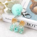 1Pc Blue Pompom Letter Keychain Words Keyring with Puffer Ball Glitter Gradient Color Resin Crafts Handbag Charms. 
