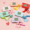 Retro Game Console Handheld Button Control with Keychain Drop Resistant Visual Training Building Block Retro Game Console for Children. 