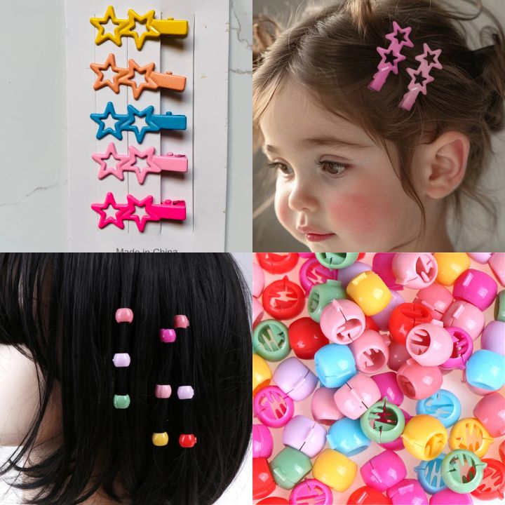 60 Hair Beads with 5pcs Star Hair pins | 60pcs Hair Braids Maker Beads Headwear Cute Candy Colors Plastic Hairpins Hair Claw Clips For Women Girls Hair Accessories