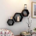 Hexagon Floating Shelves – Modern Honeycomb Shelfs – Wall Mounted Geometric Wood Decor for Living Room, Kitchen and Bedroom set of 3. 