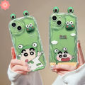 Crayon Shin-chan Case Compatible For IPhone 7Plus 15 14 13 1112 Pro Max XR 15 6 8 7 6S Plus XS MAX X SE 2020 Big Eye Green Frog Doll 3D Wavy Curved Edge Cover. 