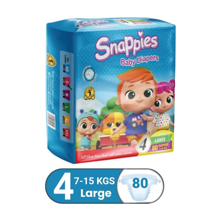 Snappies baby diaper size 4no large 7-15 kg (80 pcs pack)