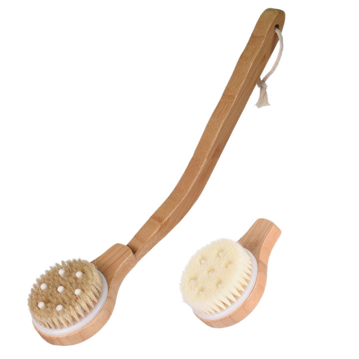 2 Pieces Wooden Bath Shower Brush- Long Handle, Back Body Bath Brush