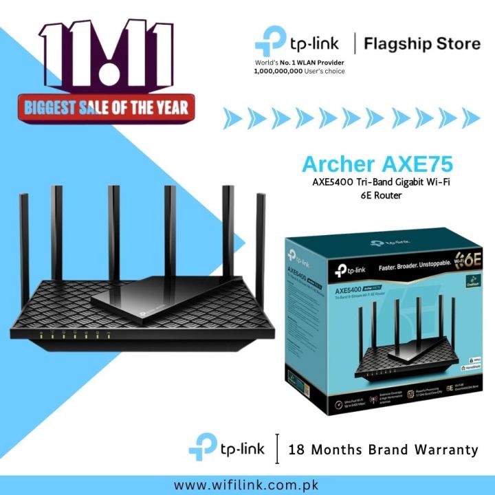 TP-Link Wi-Fi 6E Fiber Router Archer AXE75 AXE5400 Tri-Band Gigabit Wi-Fi 6E Router - 18 Months Brand Warranty