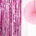 Pink Metallic Tinsel Foil Fringe Curtains 3.2ft x 6.5ft Backdrop Photo Booth Pink Metallic Foil Curtain for Birthday, Wedding, Bridal Shower, Baby Shower, Anniversary Party Decoration. 