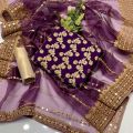 Chiffon Embroidery Shirt self masori Trouser And Indian soft Organza base 9MM work Sequence Dupata 3pc handmade Dress. 
