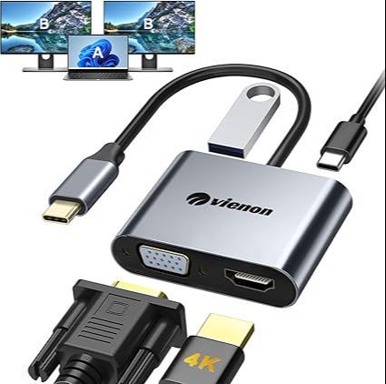 TYPE C to HDMI Adapter, TYPE C to VGA Adapter, 4-In-1 HUB, TYPE C to 4k 1080P HDMI/VGA/USB 3.0/PD100w Charging Multiport Hub Adapter For Nintendo Switch/Macbook Pro/Air/Ipad Pro/Dell Xps/Monitors/Samsung