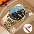LouisWill Men's Fashion Watch Chinese English Double Calendar Watch Waterproof Luminous Watch Diamond Quartz Watch Steel Band Watch Luminous Pointer Wrist Watches for Men. 