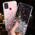 For Samsung Galaxy A21s Back Cover Luxury Shiny Glitter Gold Foil Space Starry Cases Clear Soft Silicone Bumper Full Protection Mobile Phone Case for Girls Boy. 