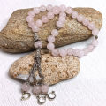 Natural Rose Quartz Stone Tasbih 33 beads Muslim women men rosary | Islamic Prayer tasbeeh with Metal fancy Chain & Gift Box. 