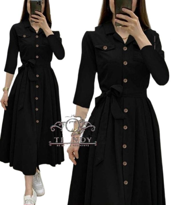 Designer%20Shirt%20Collar%20Frock%20Open%20Style%20with%20Belt%20-%201%20PC%20(Shirt%20/%20Kameez%20and%20Trouser%20/%20Shalwar)%20by%20Turbo%20Fashion%20Dress%20For%20Girls/%20Women%20-%20Image%203