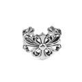 Korean version of new carved hollow fashionable and personalized geometric flower ring men and women's retro ring creativity. 