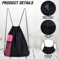 Drawstring Bag Black Swim Sport Sack PE Bags Water Proof Drawstring Gym Bags for Kids Adults with Outside Zipper and Mesh Pocket Swimming Sports Bag for School, Sports, Swimming, Gym, Travel. 