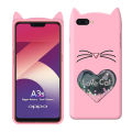 Oppo A3S Rubberised Cute Soft Heart Love Cat Mobile Cover For Girls. 