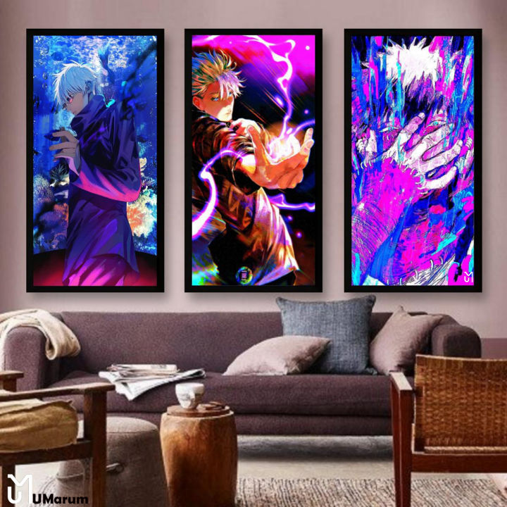 set of 3 purple theme anime wall art frames, Anime Poster Frame