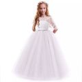 WHITE NET MAXI DRESS FOR BABYandGIRL: Adorable Fashion for Little Ones, net silk embroidery body - Navy Blue Silk Inner Skirt. 