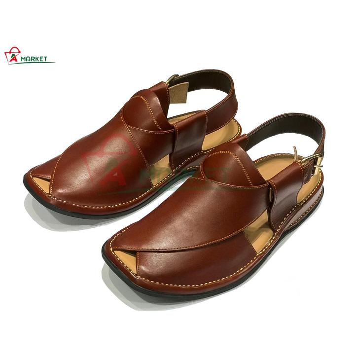 Peshawari chappal for men brown (GooGoo Design&gt;Heel Stitch&gt; Double Foam&gt; Light Weighted&gt; Soft Leather & Sole) leather peshawri chappal for men