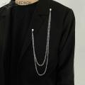 Men Suit Pin Long Chain Polished Coat Collar Pin. 