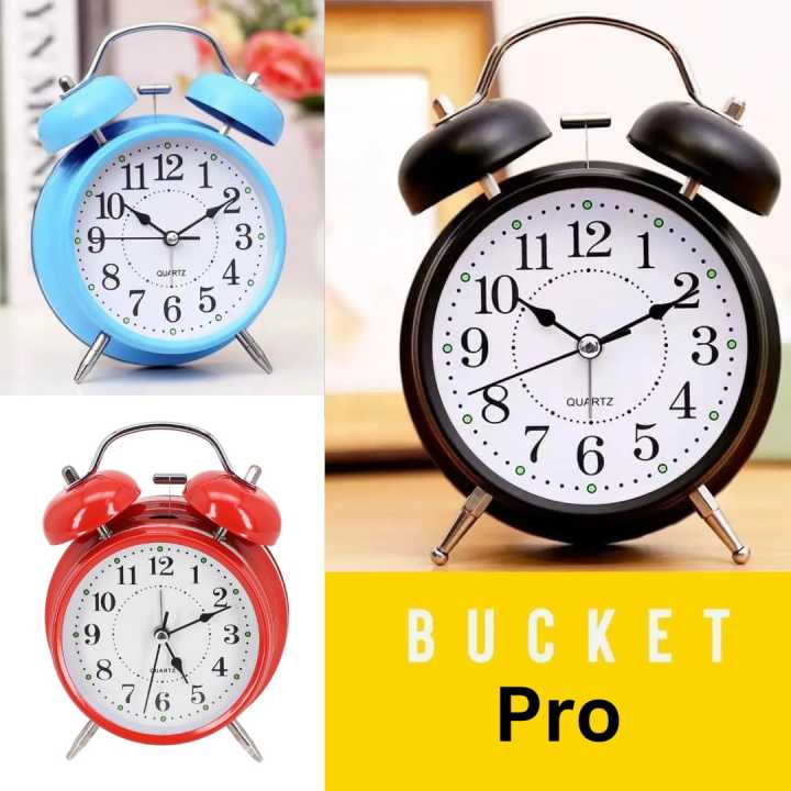 Twin Bell Loud Mini Alarm Clock Metal Frame 3D Dial with Backlight Battery Operate Desk Table Alarm Clock For Home and Office_ Mini Classic Silent Metal Quartz Movement Analog Bedside LED Light Sweep Alarm Clock