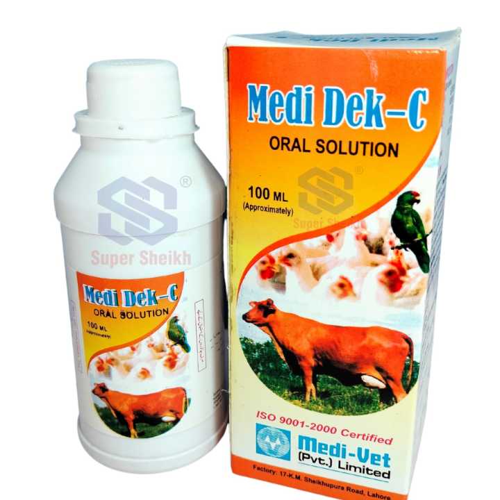 Medi Dek C 100ml for Birds & Animals - For Parrots Finches Poultry Chicken. Macaw - African Grey - Raw - Parrot - Canary - Finches - Gouldians - Budgies - Animals - Pheasent - Peacock - Lovebirds - Goat - Horse - Bufalo - Cows - Horse by Super Sheikh
